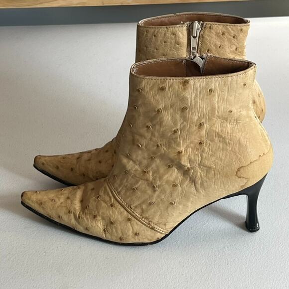 Lady Camp Boot Heels Women's Size Mex 23 US 6 Tan Leather Ostrich Side Zip - Picture 6 of 14